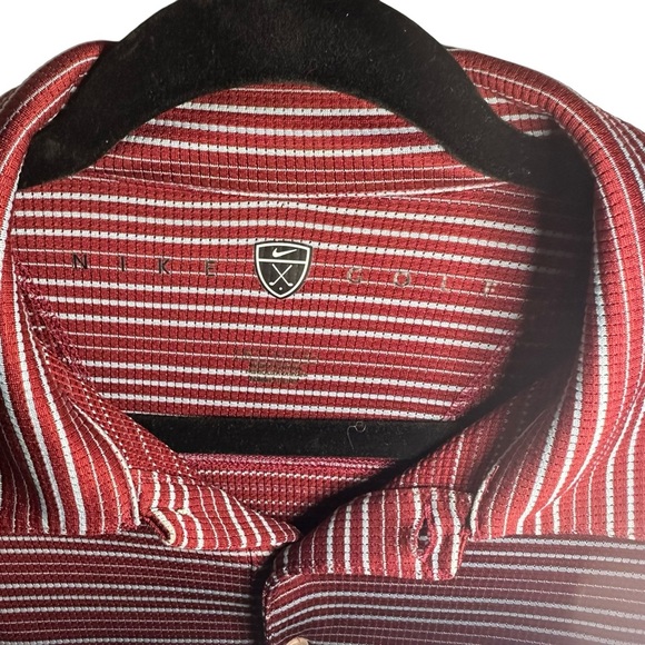 Nike Golf Polo Shirt Mens Burgundy Dri Fit Short Sleeve Striped Medium - Picture 5 of 7